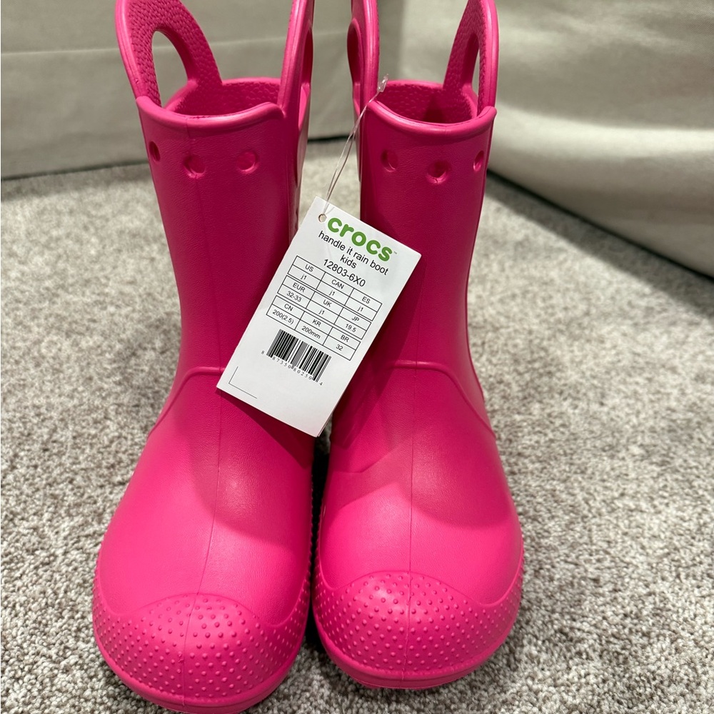 CROCS Kids Bright Pink Handle Rain Boots